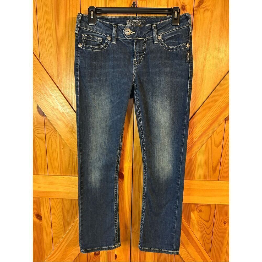 Silver Jeans Women's Tuesday Low Capri Stretch Distressed Blue Denim Size 28 (09